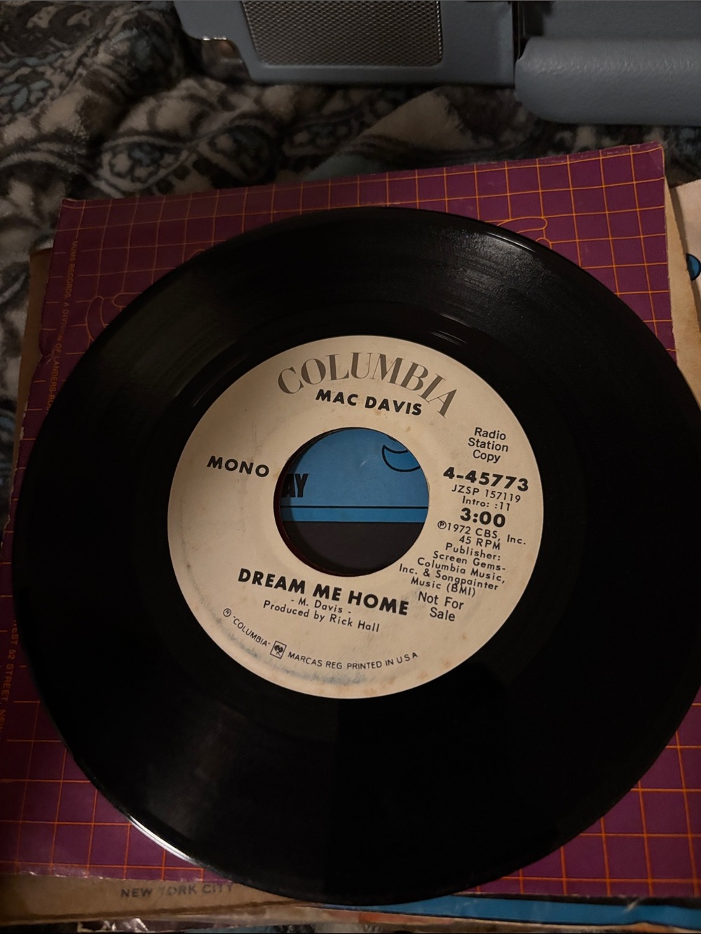 Dream Me Home by Mac Davis 1972 Promo Release 45 RPM vinyl record